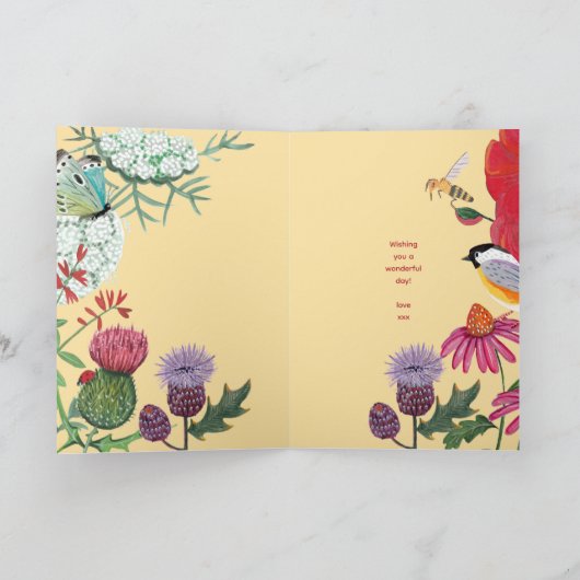 Wilde bloemen Vogeldag Kaart (Binnen)