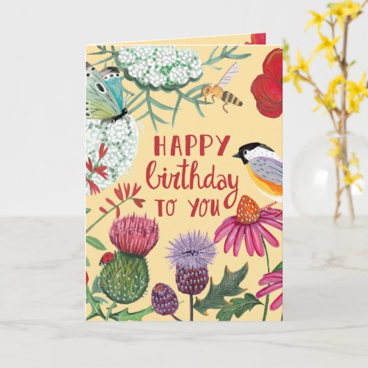 Wilde bloemen Vogeldag Kaart (Gele Bloem)