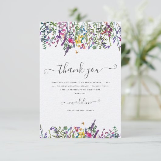 Wilde bloemen Vrijgezellenfeest Dank je wel Kaart (Staand voorkant)