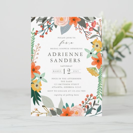 Wilde bloemen Vrijgezellenfeest Lijst Kaart (Staand voorkant)