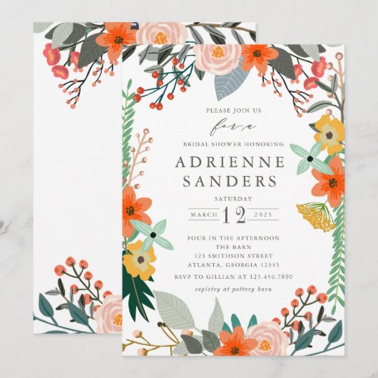 Wilde bloemen Vrijgezellenfeest Lijst Kaart (Voorkant / Achterkant)