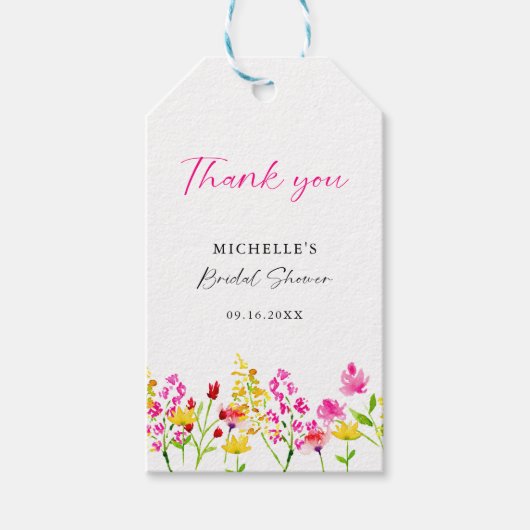 Wilde bloemen Vrijgezellenfeest Manuscript Roze Fl Cadeaulabel (Voorkant)