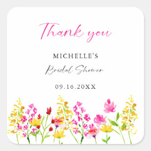 Wilde bloemen Vrijgezellenfeest Manuscript Roze Fl Vierkante Sticker