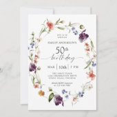 Wilde Bloemen Vrouwelijke Bloemige 50e Verjaardags Kaart (Voorkant)