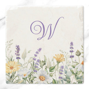 Wilde Bloemen Watercolor Rand Initiaal Stenen Onderzetter