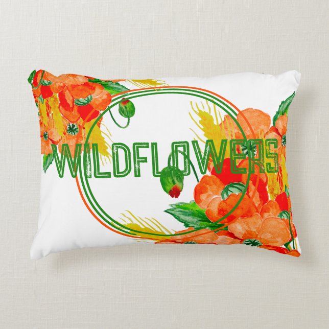 Wilde bloemen waterverf accent kussen (Voorkant)