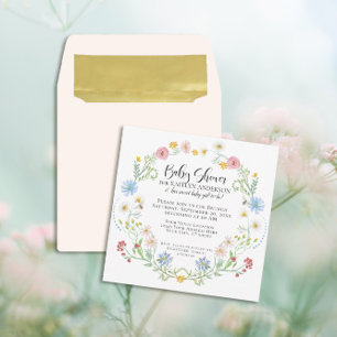 Wilde bloemen Waterverf baby Girl Shower Kaart