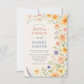 Wilde Bloemen Waterverf Bloem Bruiloft Kaart (Voorkant)
