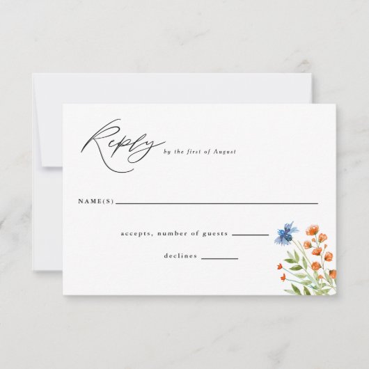 Wilde bloemen Waterverf Boho Flowers Weddenschap RSVP Kaartje (Voorkant)