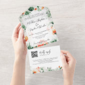 Wilde bloemen waterverf botanische QR-code All In One Uitnodiging (Afscheurbaar)