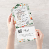 Wilde bloemen waterverf botanische QR Code foto All In One Uitnodiging (Afscheurbaar)