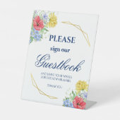 Wilde bloemen Waterverf Bouquet Guestbook Sign Reclamebord Met Voetstuk (Voorkant)