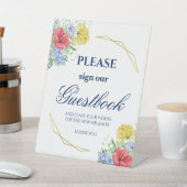 Wilde bloemen Waterverf Bouquet Guestbook Sign Reclamebord Met Voetstuk (Insitu)
