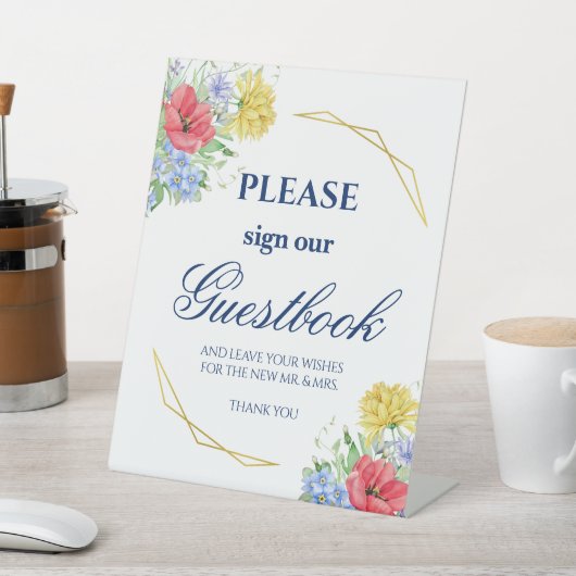 Wilde bloemen Waterverf Bouquet Guestbook Sign Reclamebord Met Voetstuk (Insitu)