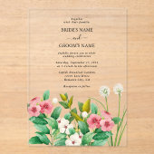 Wilde bloemen Waterverf bruiloft Periwinkle Acryl Uitnodigingen (Voorkant)