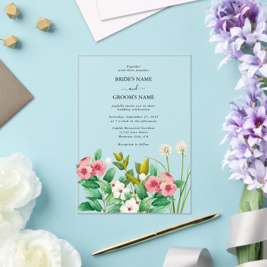 Wilde bloemen Waterverf bruiloft Periwinkle Acryl Uitnodigingen (Insitu (Huwelijk))