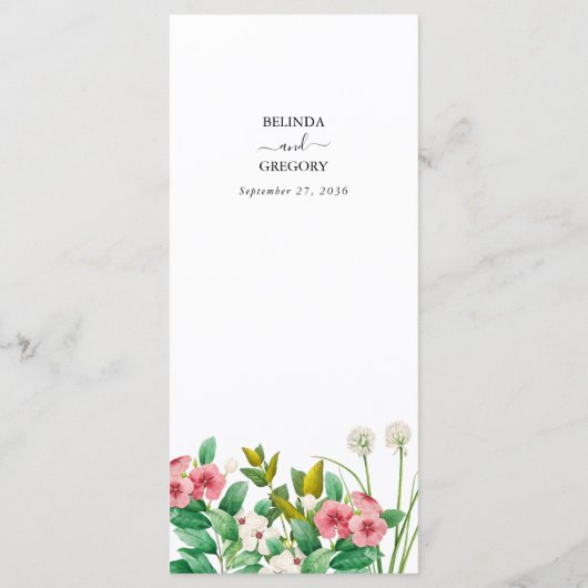 Wilde bloemen Waterverf bruiloft Periwinkle Menu (Achterkant)