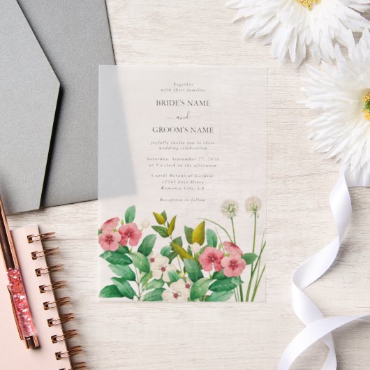 Wilde bloemen Waterverf bruiloft Periwinkle Vellum Uitnodigingen (Huwelijk)