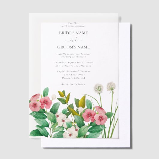 Wilde bloemen Waterverf bruiloft Periwinkle Vellum Uitnodigingen (Offset)