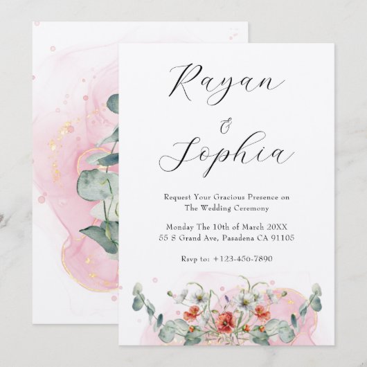 Wilde bloemen waterverf bruiloft uitnodigingen (Voorkant / Achterkant)