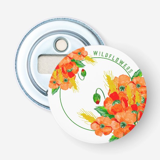 Wilde bloemen waterverf button flesopener (Voorkant)