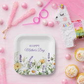 Wilde bloemen Waterverf Grens Happy Moederdag Papieren Bordje (Feest)