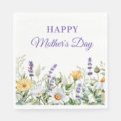 Wilde bloemen Waterverf Grens Happy Moederdag Servet (Voorkant)