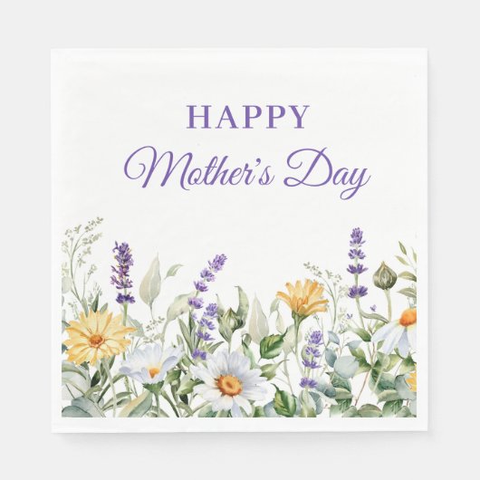 Wilde bloemen Waterverf Grens Happy Moederdag Servet (Voorkant)