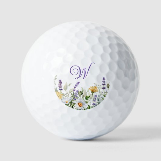 Wilde bloemen Waterverf Grensmonogram Golfballen (Voorkant)