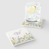 Wilde bloemen Waterverf Grensmonogram Stenen Onderzetter (Zijkant)
