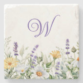 Wilde bloemen Waterverf Grensmonogram Stenen Onderzetter (Voorkant)