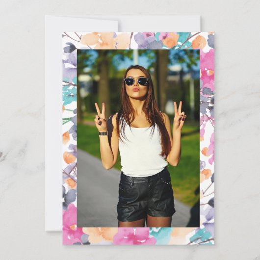 Wilde bloemen waterverf hallo floral chic foto kaart (Achterkant)