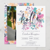 Wilde bloemen waterverf hallo floral chic foto kaart (Voorkant / Achterkant)