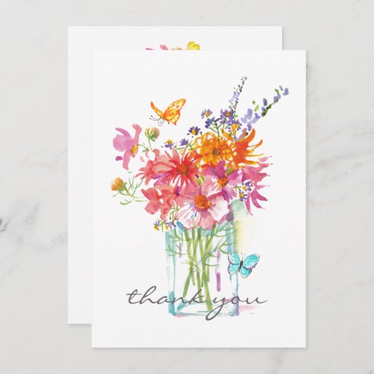 Wilde bloemen Waterverf in Vase Flat Hartelijk dan Bedankkaart (Voorkant / Achterkant)