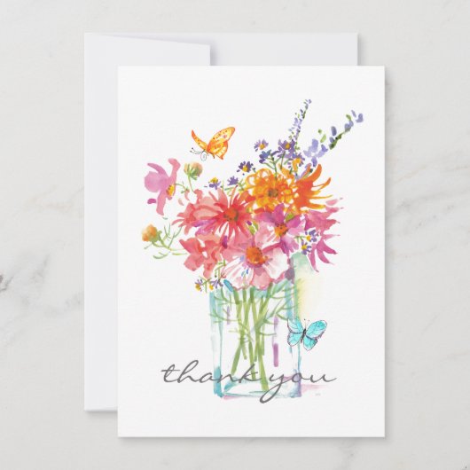 Wilde bloemen Waterverf in Vase Flat Hartelijk dan Bedankkaart (Voorkant)
