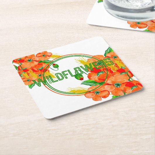 Wilde bloemen waterverf kartonnen onderzetters (Schuin)