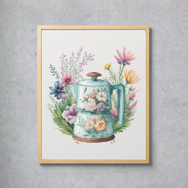 Wilde bloemen Waterverf Kleurrijke koffie Kettle Poster