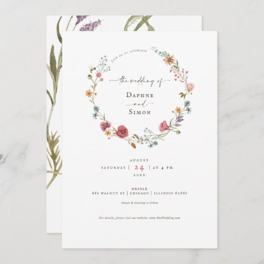 Wilde bloemen Waterverf Manuscript Uitnodiging (Voorkant / Achterkant)