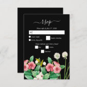 Wilde bloemen Waterverf Periwinkle Black RSVP Kaartje (Voorkant / Achterkant)