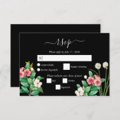 Wilde bloemen Waterverf Periwinkle Black RSVP Kaartje (Voorkant / Achterkant)