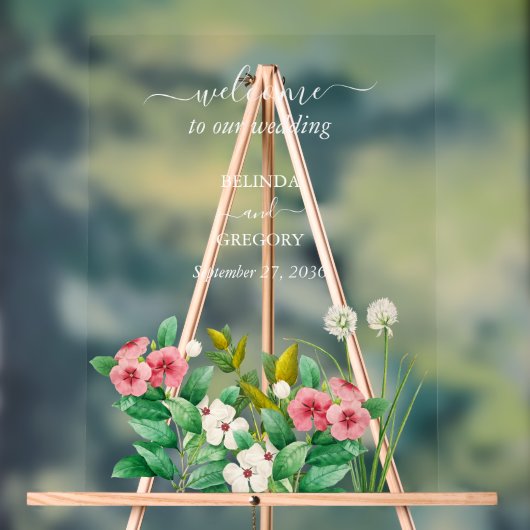 Wilde bloemen Waterverf Periwinkle bruiloft Welkom Acryl Bord (Neutraal)