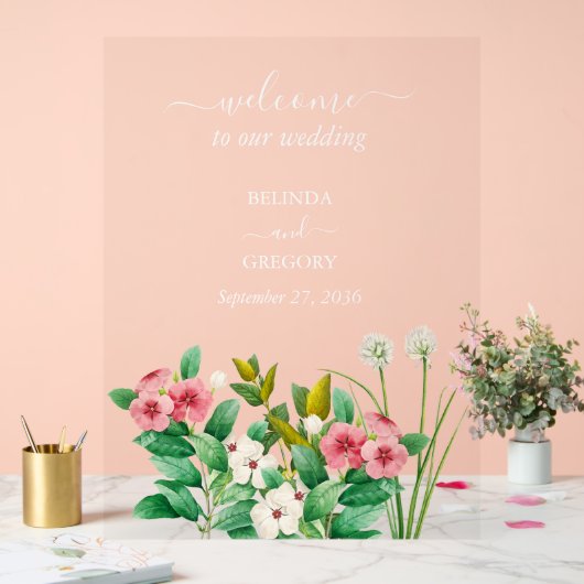 Wilde bloemen Waterverf Periwinkle bruiloft Welkom Acryl Bord (Huwelijk)