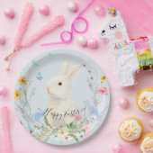 Wilde bloemen Waterverf Rabbit Spring Easter Papieren Bordje (Feest)