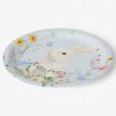 Wilde bloemen Waterverf Rabbit Spring Easter Papieren Bordje (Gekanteld)