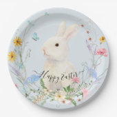 Wilde bloemen Waterverf Rabbit Spring Easter Papieren Bordje (Voorkant)