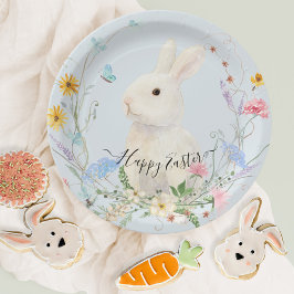 Wilde bloemen Waterverf Rabbit Spring Easter Papieren Bordje