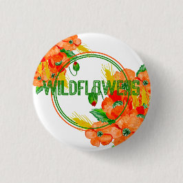 Wilde bloemen waterverf ronde button 3,2 cm