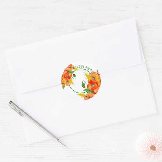 Wilde bloemen waterverf ronde sticker (Envelop)