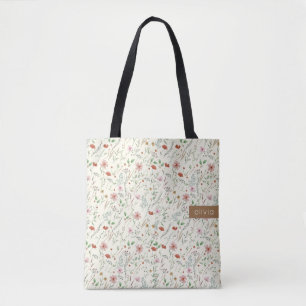 Wilde bloemen waterverf schattige stijlvolle naam tote bag