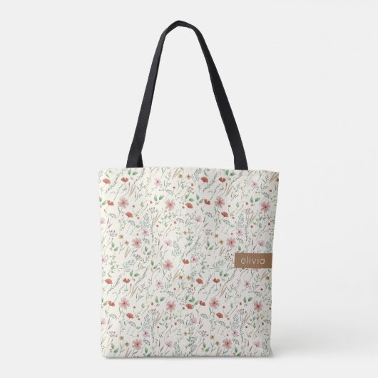 Wilde bloemen waterverf schattige stijlvolle naam tote bag (Achterkant)